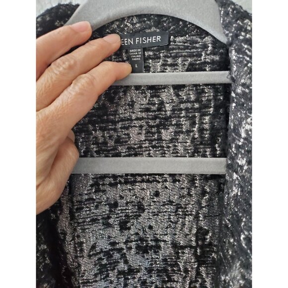 Eileen Fisher Metallic Jacquard Blazer Open Front Jacket In Size Large - Picture 7 of 7